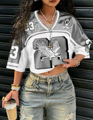 V-neck partial mesh T-shirt