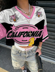 V-neck partial mesh T-shirt