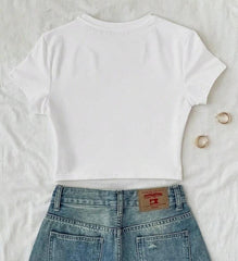 EZwear White Floral Print T-Shirt for Women – Summer Casual Loose Fit Top