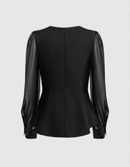 GlowEve Women’s Asymmetrical Metal Button Long Sleeve Shirt – Elegant Casual Work Top