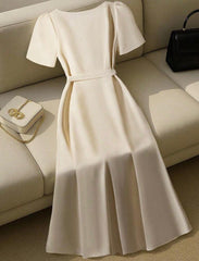 Franclia Women’s Sweetheart Neck Belted Short Sleeve Dress – Elegant Summer Outfit