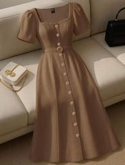 Franclia Women’s Sweetheart Neck Belted Short Sleeve Dress – Elegant Summer Outfit