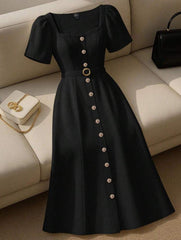 Franclia Women’s Sweetheart Neck Belted Short Sleeve Dress – Elegant Summer Outfit