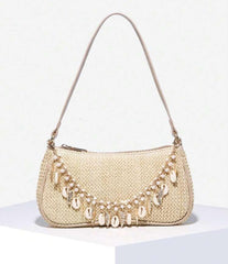 Novachic Women’s Woven Shoulder Bag – Shell & Pearl Decor, Summer Beach Style