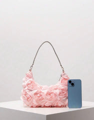 Elegant 3D Rose Flower Shoulder Bag – Women’s Party & Wedding Purse