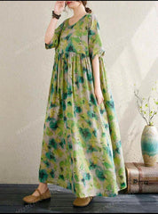 Plus-Size Women’s Summer Print Dress – Casual Bohemian Beach Style