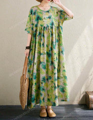 Plus-Size Women’s Summer Print Dress – Casual Bohemian Beach Style