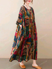 Plus-Size Women’s Summer Print Dress – Casual Bohemian Beach Style