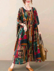 Plus-Size Women’s Summer Print Dress – Casual Bohemian Beach Style