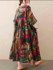 Plus-Size Women’s Summer Print Dress – Casual Bohemian Beach Style