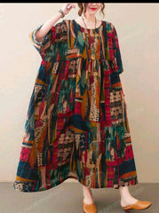 Plus-Size Women’s Summer Print Dress – Casual Bohemian Beach Style