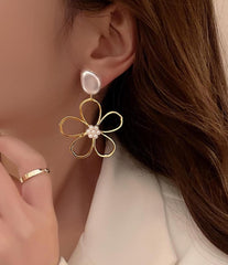 Women’s Faux Pearl Flower Drop Earrings – Elegant Valentine’s Gift