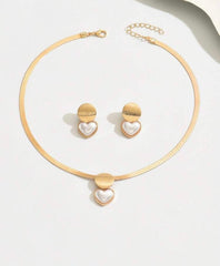 Women’s 3-Piece Yellow Gold Geometric Faux Pearl Choker & Earrings Set – Vintage Style