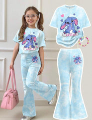 Girls’ Capybara & Strawberry T-Shirt with Flared Pants – 2-Piece Summer Set