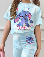 Girls’ Capybara & Strawberry T-Shirt with Flared Pants – 2-Piece Summer Set