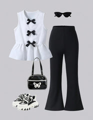 Girls’ 2-Piece Outfit – Sleeveless Bow Top & Flare Pants