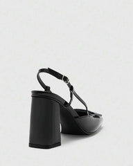 BizChic Women’s Square Toe Chunky Heel Buckle Strap Shoes – Minimalist Daily & Party Style