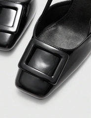 BizChic Women’s Square Toe Chunky Heel Buckle Strap Shoes – Minimalist Daily & Party Style