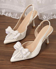 Women’s White Pearl Bow High Heels | Summer Fashion