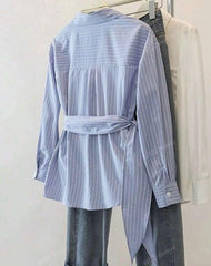 Women’s Striped Bowknot Waist Blouse | Business Casual