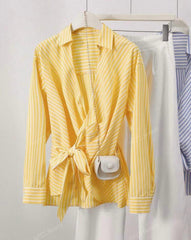 Women’s Striped Bowknot Waist Blouse | Business Casual