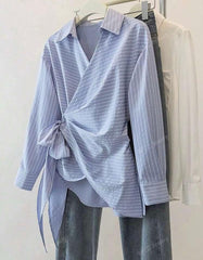 Women’s Striped Bowknot Waist Blouse | Business Casual