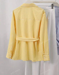 Women’s Striped Bowknot Waist Blouse | Business Casual