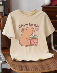 Women’s White Capybara Print T-Shirt | INAWLY Casual