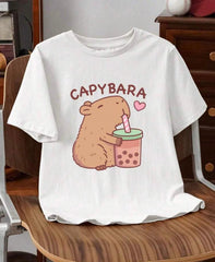 Women’s White Capybara Print T-Shirt | INAWLY Casual