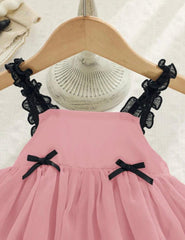 Baby Girl Pink Bow Strap Romper | Summer Outfit