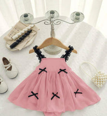 Baby Girl Pink Bow Strap Romper | Summer Outfit