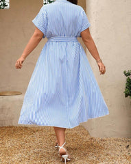 Plus Size Blue & White Striped Dress | Holidaya