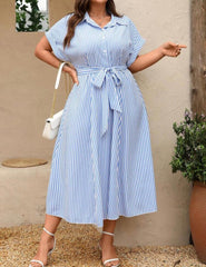 Plus Size Blue & White Striped Dress | Holidaya