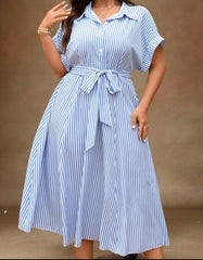 Plus Size Blue & White Striped Dress | Holidaya