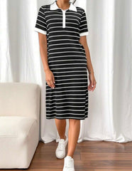 Plus Size Striped Polo Collar Dress | SHEIN Essnce