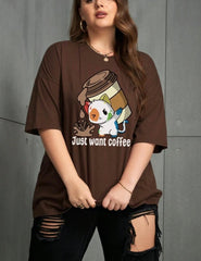 Plus Size Women’s Coffee Print T-Shirt | INAWLY