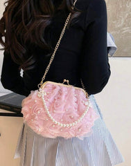 Women’s Pink Pearl Floral Clutch Bag | Wedding Purse