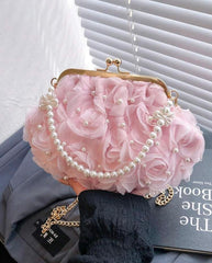 Women’s Pink Pearl Floral Clutch Bag | Wedding Purse