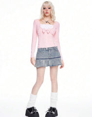 Kawaii Himekaji 2-in-1 Bow Long Sleeve T-Shirt | ROMWE Women