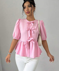 Women’s Pink Bowknot Shirt | Chiquease Daily Wear Top
