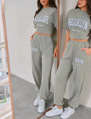 Women’s Letter Print T-Shirt & Jogger Pants Set | Mulvari 2-Piece