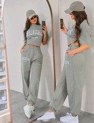 Women’s Letter Print T-Shirt & Jogger Pants Set | Mulvari 2-Piece