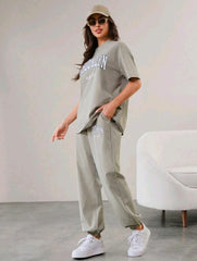 Women’s Letter Print T-Shirt & Jogger Pants Set | Mulvari 2-Piece