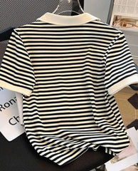 Women’s Striped Polo Collar T-Shirt | INAWLY Summer Top