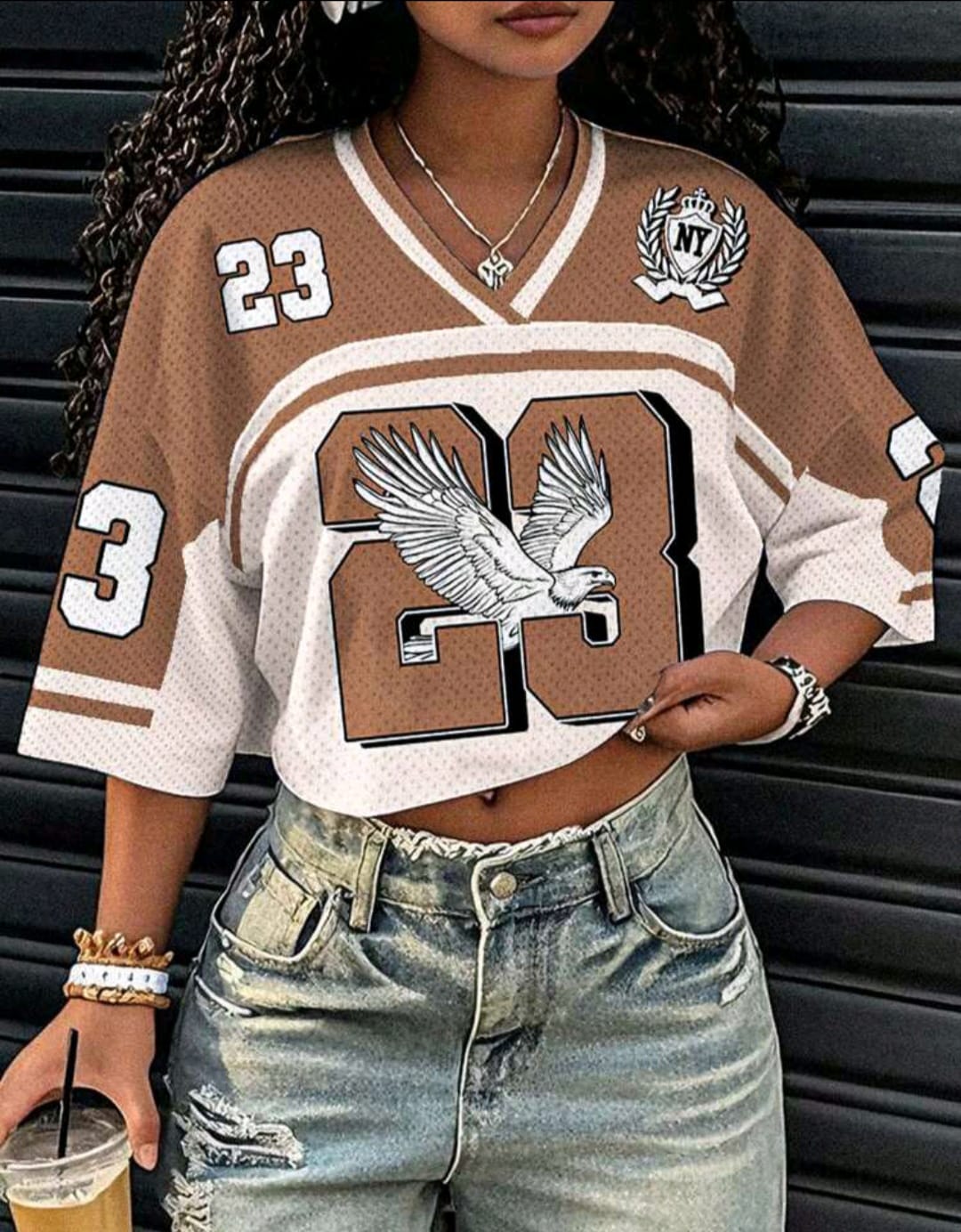 V-neck partial mesh T-shirt