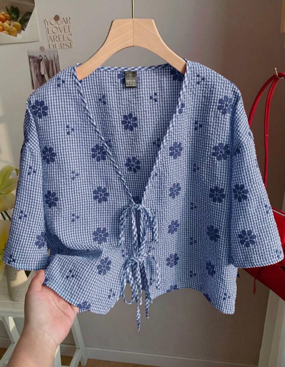 Comfortcana  Plaid Floral Embroidered Women’s Shirt – Casual Woven Top