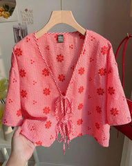 Comfortcana  Plaid Floral Embroidered Women’s Shirt – Casual Woven Top