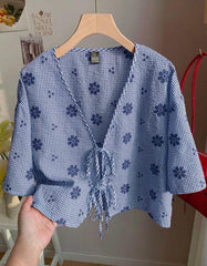 Comfortcana  Plaid Floral Embroidered Women’s Shirt – Casual Woven Top