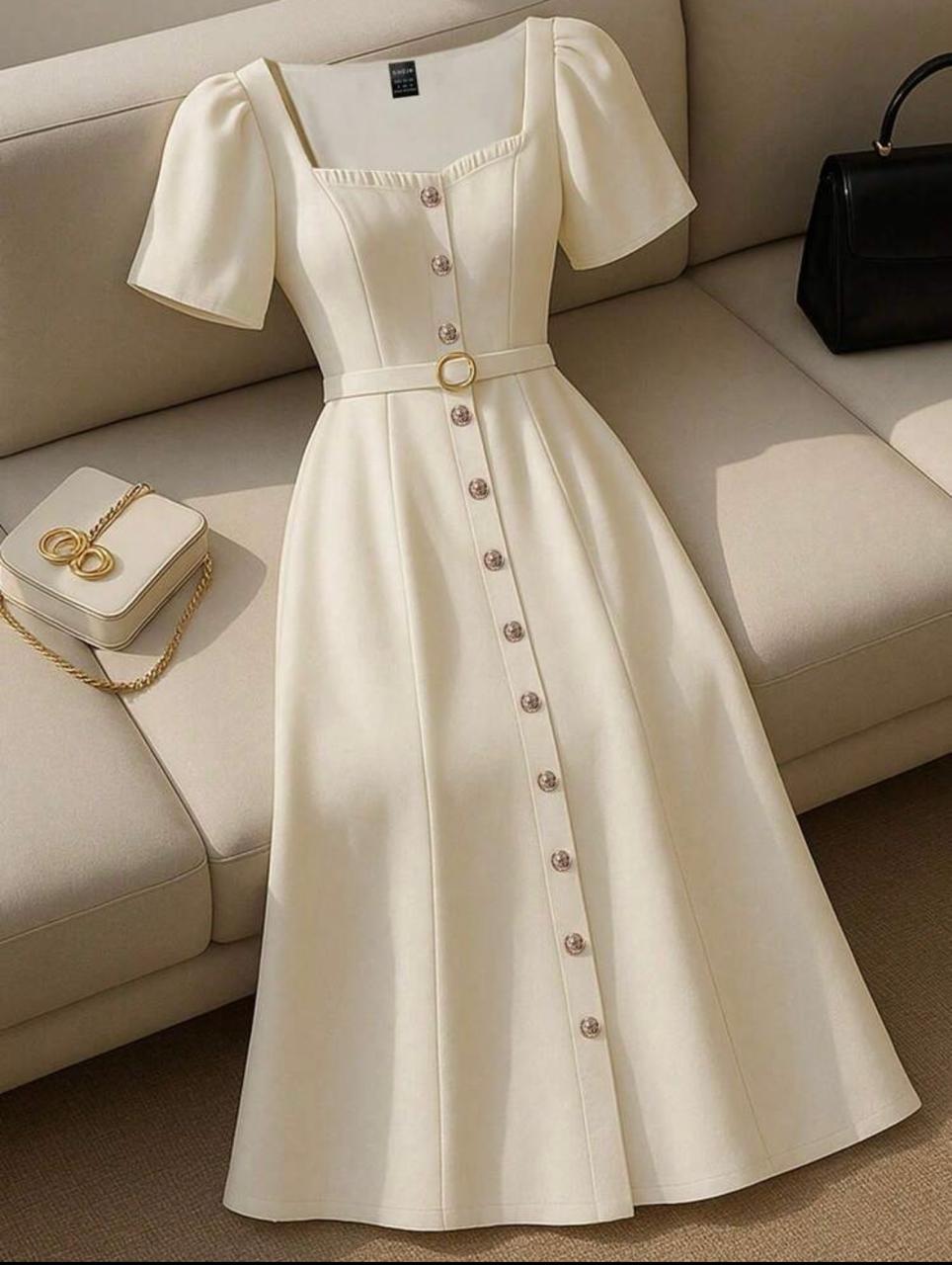Franclia Women’s Sweetheart Neck Belted Short Sleeve Dress – Elegant Summer Outfit