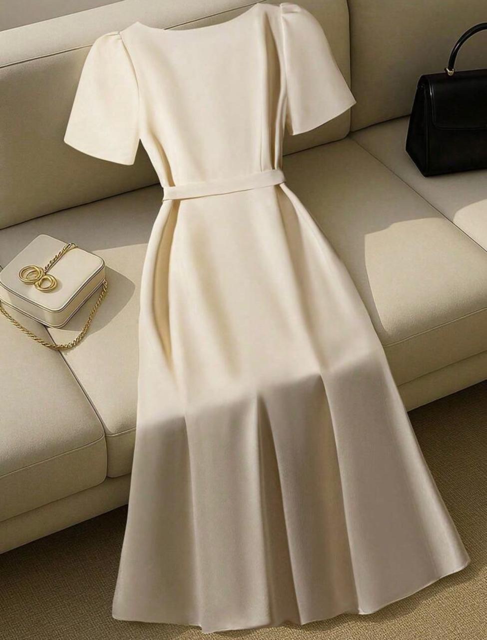 Franclia Women’s Sweetheart Neck Belted Short Sleeve Dress – Elegant Summer Outfit